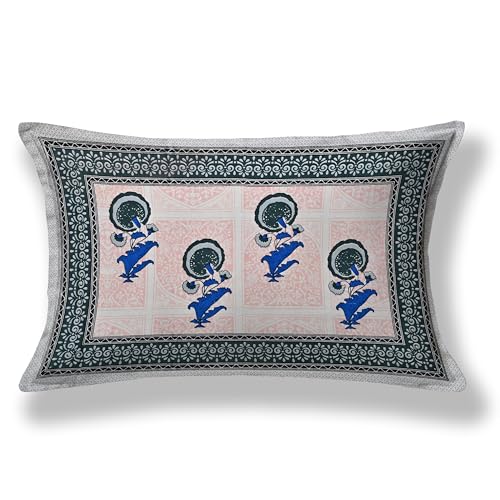 Image of 100% Cotton Single Bedsheet with 1 Pillow Cover | 240 TC Pure Cotton Flat Bed Sheet | Traditional Jaipuri Printed Bedding Set | Soft & Breathable | 60 x 90 Inch (Rangmahal Single 01)