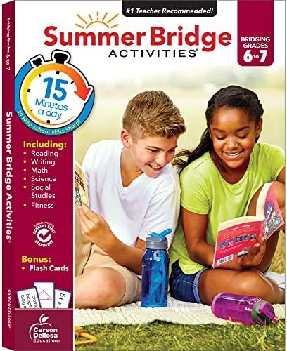 Summer Bridge Activities 6-7 Workbooks, Math, Reading Comprehension, Writing, Science, Social Studies, Summer Learning 7th Grade Workbooks All Subjects With Flash Cards (160 pgs)