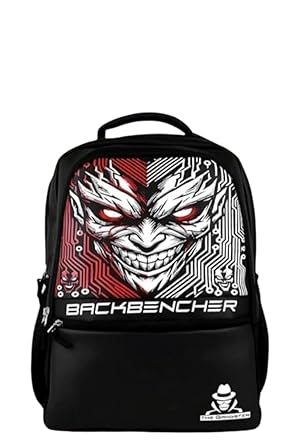 BACKBENCHER Printed Backpack for Boys | Stylish Laptop Backpack with Padded Back & Spacious Compartments | School, College & Travel Bag (25L, Black & Red)