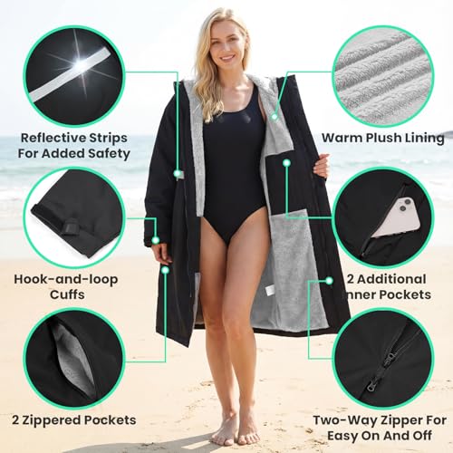 Image of Owntop Swim Parka Adult Kids | Waterproof & Quick-dry | 2-Way Zipper | Oversized Hooded Changing Robe for Beach Pool
