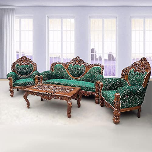 Aarsun Teak Wood 3+1+1 Living Room Maharaja Sofa Set with Ce...