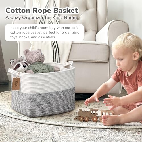 Image of Goodpick 50L Large Woven Rope Storage Basket with Handles, Light Gray