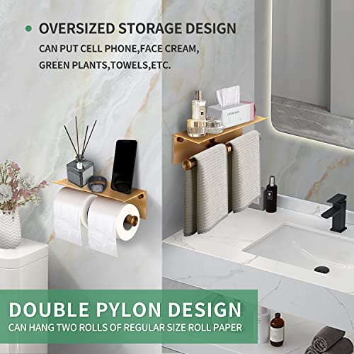 Ludodo Double Toilet Paper Holder With Shelf, Roll Tissue Holder With Phone Storage ,Wall Mount For Bathroom,Antique Brass #TOP2