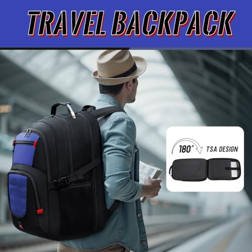 Image of 55L Gaming Laptop Backpack, Fits 18.4-19 inch Laptop, Blue | 180 TSA-Friendly Carry On Design with Padded Laptop Compartment, Water-Resistant, Adjustable Strap, Handle for Men Women