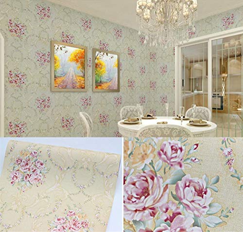 Image of NANA's Collections Vintage Rose Floral Design Wallpaper - Self-Adhesive Waterproof Peel & Stick Wall Paper for Living Room, Bedroom, Kitchen - 45cm x 200cm Roll