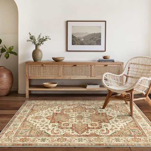 BEIMO Tapis Vintage Boho Lavable 120x170 cm, Antidérapant, Durable et Non-Fussel, Tapis Salon, Chambre, Bureau à Domicile