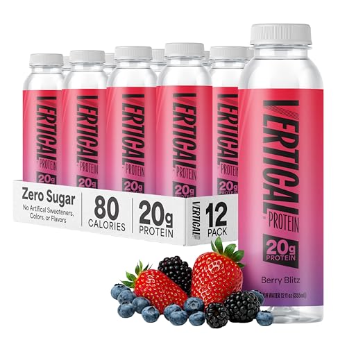 Image of Vertical Protein New Formula Berry Blitz Ready to Drink w / 20g of Whey Isolate, Clear Post Workout Recovery Drinks, No Artificial Sweeteners, Low Calorie, Pack of 12 Protein Water Drinks