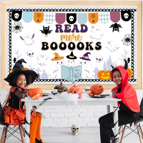 Image of gisgfim Halloween Bulletin Board Decorations Halloween Cute Ghost Paper Cutouts Pumpkin Spider Bat Classroom Decor Halloween Party Bulletin Board for Holiday Reading Classroom Home Wall Decor Supplies