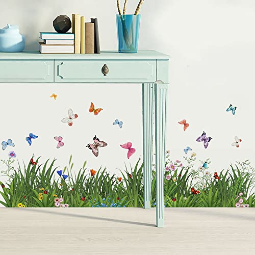 Runtoo Green Grass Wall Corner Stickers Flowers Butterfly Baseboard Skirting Line Wall Decals Window Clings Bedroom Living Room Kitchen Decor (W:59 inches) - Image 3