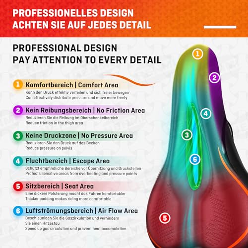 HENMI Fahrradsattel Herren Damen Weicher, Komfortabel Atmungsaktiv Stoßdämpfend Ergonomisch...