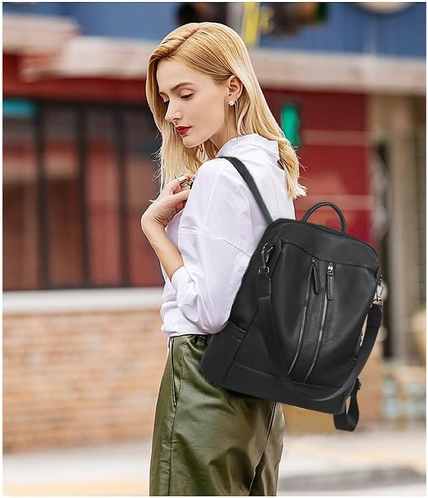 Miniatura 2 de BROMEN Mochila de cuero para mujer, bolso antirrobo, bolso de hombro a la moda, mochila para mujer