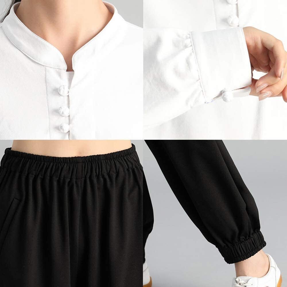 Set di Uniformi Tai Chi per Quattro Stagioni, Tuta per Arti Marziali Tai Chi Abbigliamento 2 Pezzi Tuta da Uomo e da Donna Tai Chi Boxe T-Shirt Tinta Unita Competizione di Squadra in Cotone, Tuta da
