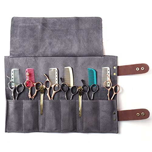 Honey Joy Bolsa de Tesoura de Salão com 12 Bolsos, Couro Legítimo, Suporte para Tesouras de Cabeleir