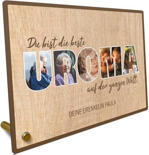 Elbeffekt Uroma Geschenke Holzbild - Fotogeschenk - personalisierbar zum Hinstellen/Aufhängen Uroma Geschenk Weihnachten Geschenk Ur-Oma Geburtstag Ur Oma - personalisierte Geschenke