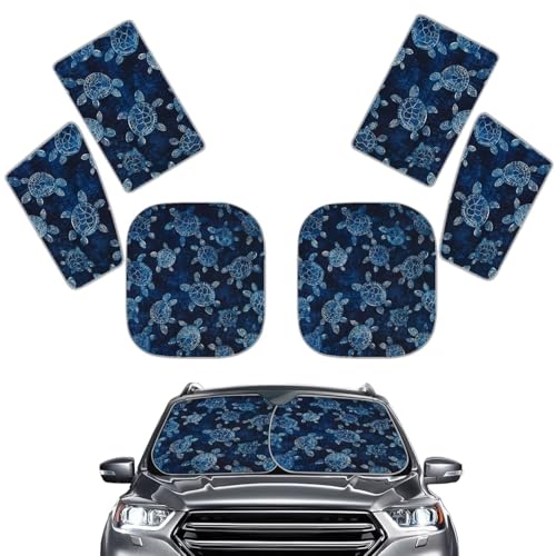 Image of Turtle Print 6 Pack Car Windshield Sun Shade Foldable Car Window Shades for Side Window UV Rays and Keeps Vehicle Cool Easy to Install for Most Sedan