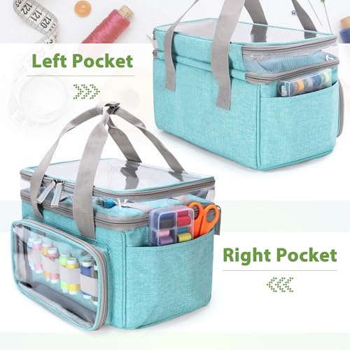 Image of LUXJA Double-Layer Sewing Storage Organizer with Transparent Compartment, Large Sewing Organizer Bag with Detachable Divider for Sewing Supplies (Bag Only), Blue