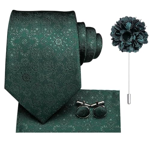 Image of Dubulle Mens Tie and Lapel Pin Paisley Striped Floral Necktie for Men Pocket Square Cufflinks 4PCS Set Wedding Party
