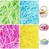 AouEtnay 14oz (400g) Easter Grass Recyclable Shred Paper Filler Easter Basket Grass Stuffers for Gift Basket Filler, DIY Gift Packaging and Party Favors, 4 Colors