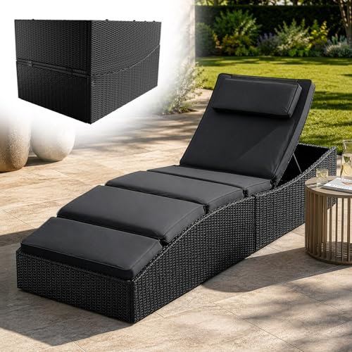 Juskys Chaise Longue de Jardin Lamia Pliante, en polyrotin, avec Support, appuie-tête réglable, Charge maximale de 160 kg - Chaise Longue extérieure de...