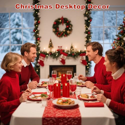 Image of Red Flameless Candles Set of 2, 6 inchx3 inch Christmas Candles with Remote & Timer