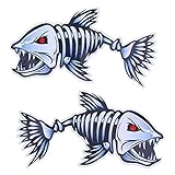 2 pcs Skeleton Fish Bone Silver Fish Sticker, 5 inches, Left and Right - Waterproof Vinyl Decal for Kayak, Canoe, Boat, Car Bumper