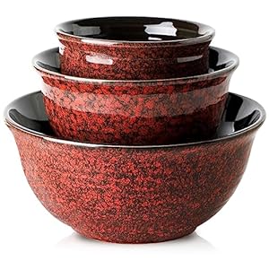 Hasense Ceramic Mixing Bowls, Large Serving Dishes Set of 3 for Cooking, Baking, Prepping, Porcelain Nesting Bowls for Salads, Fruit, Popcorn, Cereal, 2.1/1.0/0.5 Qt, Dishwasher & Microwave Safe, Red Hasense Ceramic Mixing Bowls Large Serving Dishes Set of 3 for Cooking Baking Prepping Porcelain Nesting Bowls for Salads Fruit Popcorn Cereal 211005 Qt Dishwasher Microwave Safe Red