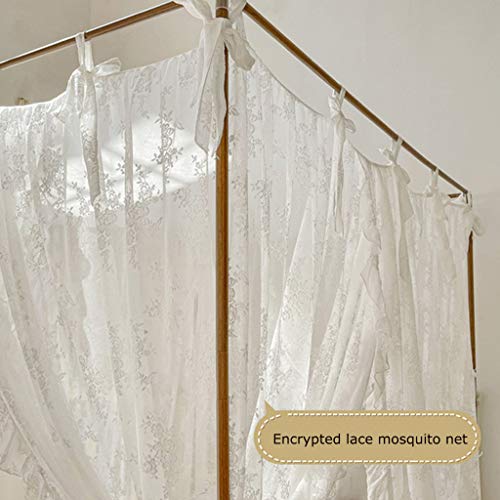 Scmty Romantic Lace Princess 4 Corner Post Mosquito Net For Girls Women Bed Curtain Canopy For Adult Wedding Bedroom Kids Rooms Decoration (White, California King) #TOP4
