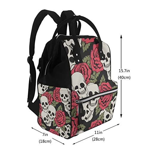 Sac à dos crâne rose fleurs multicolore élégant grand format - 2