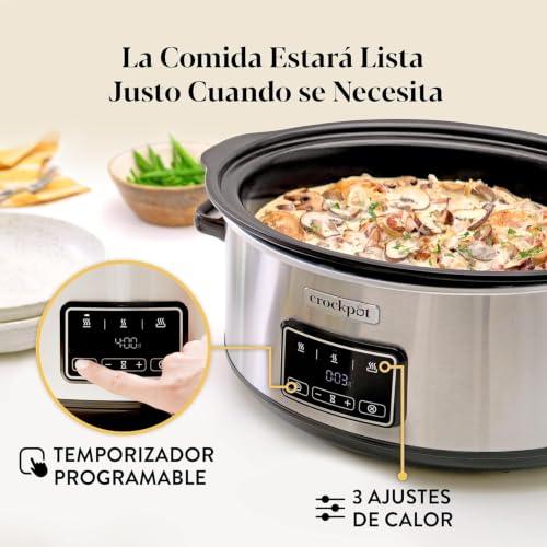 Crockpot Sizzle & Stew Digital Slow Cooker | 3,5 l (3-4 osoby), wyjmowana miska indukcyjna do gotowania mięsa i warzyw, 2-pinowa wtyczka UE, stal nierdzewna [CSC111X]