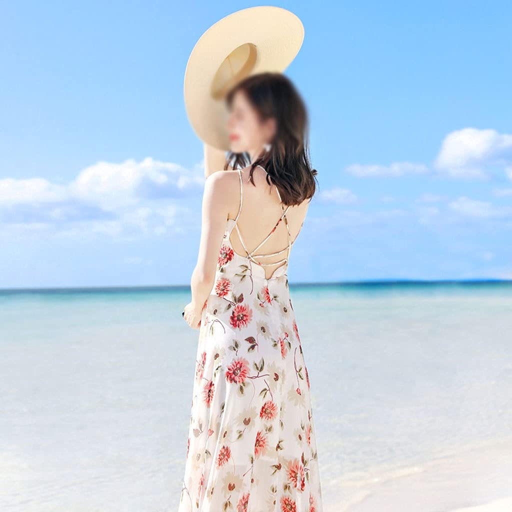 beach picture dresses DUYHBAWRS Sling Beach Printing Long Skirt Rear Beach Skirt Seaside Vacation Chiffon Dress Long Skirt Bikini(M Code) : Clothing, Shoes & Jewelry Womens Boho Fashion M- Summer Black Tie Wedding Fit:Relaxed Fit