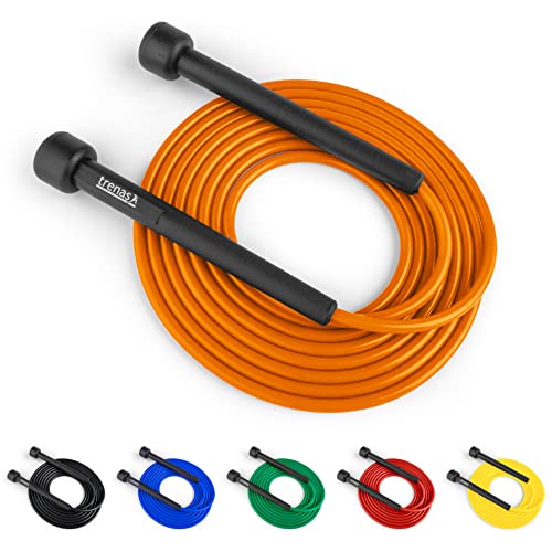 trenas Springseil | Jump Rope | Rope Skipping Seil | Springseil Erwachsene & Kinder | 3 Meter | Einfach verstellbar | Speed Rope | Orange