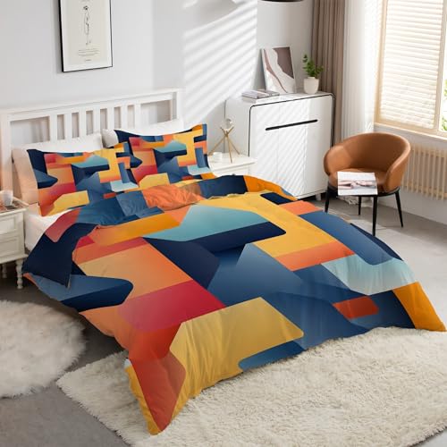 Housse de couette 160x200 fermeture éclair parure lit microfibre douce cubes - 2
