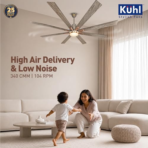 Image of KUHL Polariz Super 72 1800mm 65% Power Saving BLDC Ceiling Fan With Remote |Down&Night Light|Low Noise|Iot -Operate Via Mobile & Alexa | Reverse Mode |Free Installation | Teak