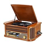 【3-Geschwindigkeits Plattenspieler】Genießen Sie die Vinyl-Nostalgie mit diesem Retro Plattenspieler. Er bietet 3 Geschwindigkeiten (33 1/3, 45 und 78 U/min) und unterstützt verschiedene Vinyl-Formate. Mit seiner robusten Konstruktion, eingebauten Lautsprechern und vielseitigen Konnektivitätsoptionen ist er ein Must-Have für Musikliebhaber, die Vintage-Charme und modernen Komfort vereinen möchten.
