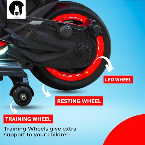 LITTLE PUP R9 Bike Battery Operated Bike for Kids | Electric Bike for Child | LED Light & Music | Baby Ride on Toy Rechargeable Battery | for Kids to Drive 2 to 10 Years Boys and Girls (Red) - Image 3