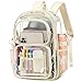 abshoo Large Heavy Duty Girls Clear Backpack for School Bookbag Transparent Multi Pocket Backpacks for Women (Beige)
