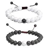 Distance Relationship Couple Bracelet Black Lava Rock & Howlite Stone for Lovers Friendship Bracelet
