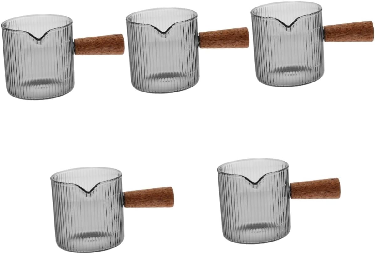 5pcs Wood Handle Espresso Measuring Cup Pitcher for Home and Restaurant Use Compact Glass Design for Easy Pouring for Coffee Art and Multi-use Settings