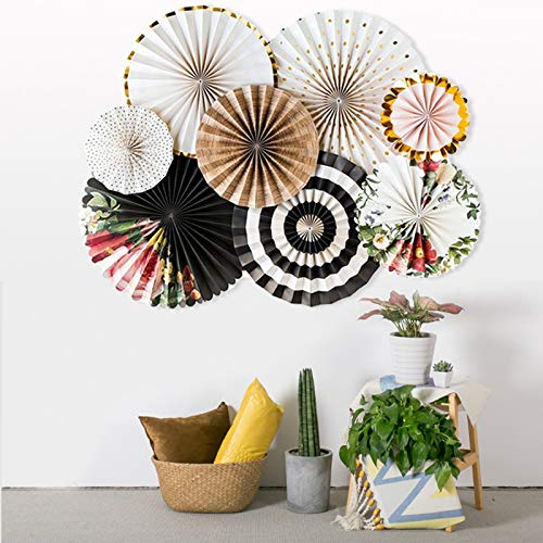 zorpia Party Hanging Paper Fans Decoration Set for Wedding Birthday Party Mother's Day Round Events Accessories Set of 8