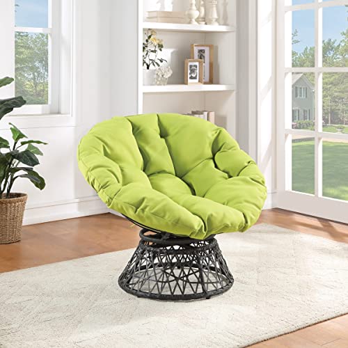 Image of OSP Home Furnishings Wicker Papasan Chair with 360-Degree Swivel, Grey Frame with Green Cushion