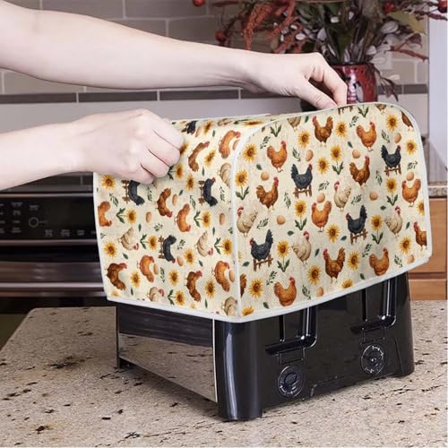 Image of Talayituse Rooster Chicken Egg Sunflower Print 4 Slice Toaster Covers Dust Protection Bread Maker Covers Toaster Oven Cloth Cover Kitchen Accessories Washable Appliance Cover, M
