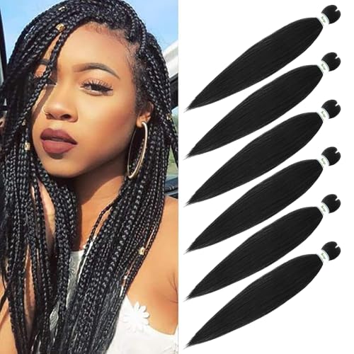 Pre Stretched Braiding Hair 26 Inch 6 Packs Braids Hair Extensions Soft Yaki Texture Synthetic EZ Braid Hot Water Setting for Braids (1B, 26 inch 6 packs)