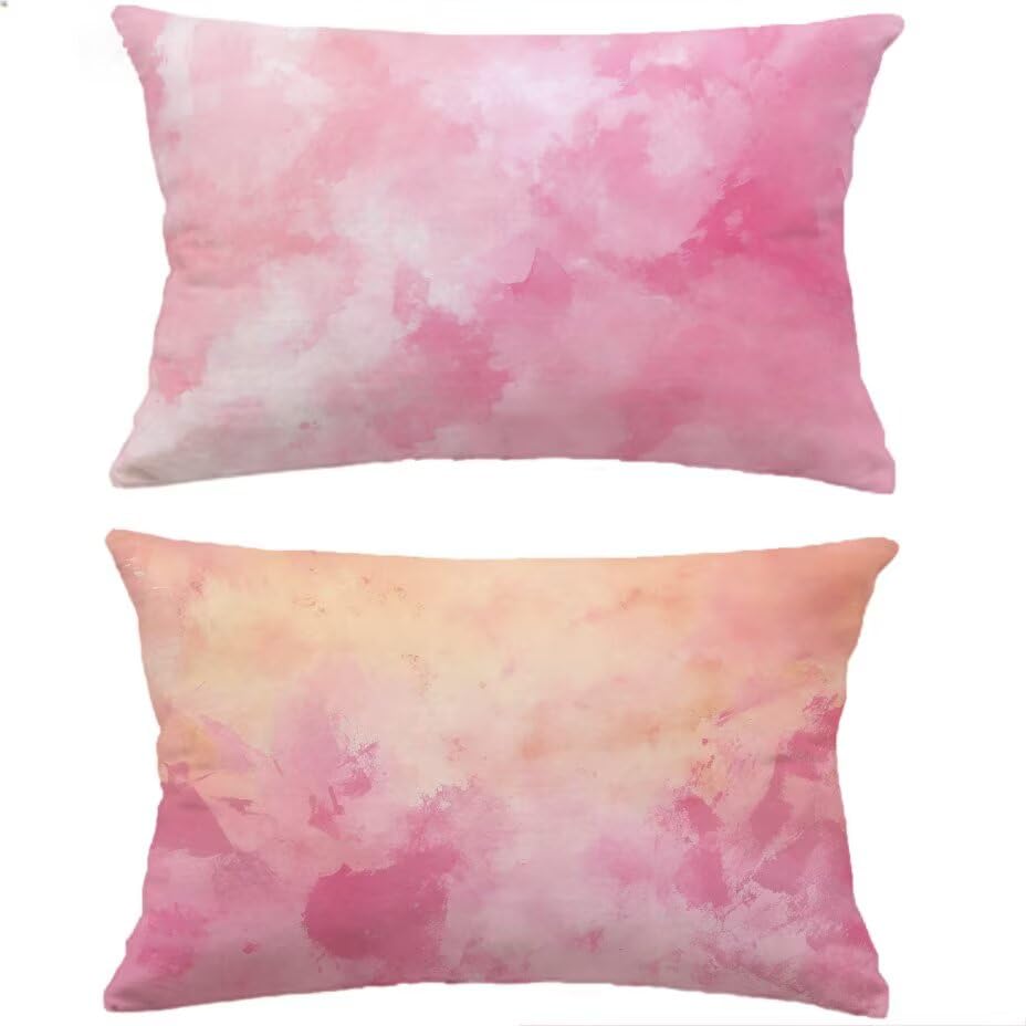 Housses de coussin de jardin 60x90 rose imperméables aspect lin pour extérieur