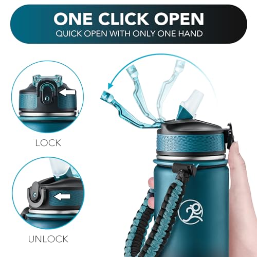 Image of GOSWAG 24oz Insulated Stainless Steel Travel Water Bottle, 2 Lids | with straw and no straw, Paracord handle, Double-wall vacuum keeps drinks cold or hot, Leakproof tumbler