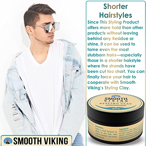 Hair Clay For Men | Smooth Viking Clay Pomade For Matte Finish & Strong Hold (2 Ounces) - Non-Greasy & Shine-Free Hair Styling Clay - Mineral Oil Free Mens Hair Product #TOP5