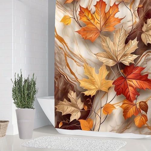 Rideau de douche feuilles colorées imperméable avec crochets inclus