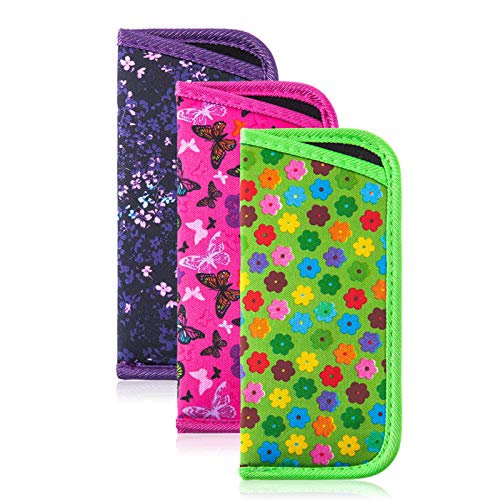 TRIUMPH VISION Estojo Para Óculos De Leitura Pequeno, Leve, Neoprene, Fino, Capa Sol, Bolsa Óculos, Flores, Borboleta, Macio, Pacote Com 3