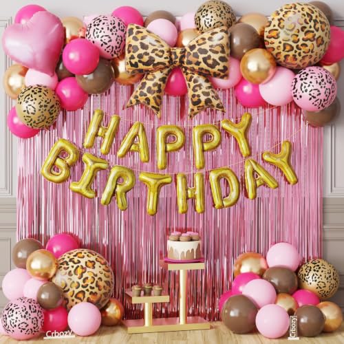 Image of 70Pcs Cheetah Print Birthday Decorations, Pink Brown Gold Leopard Balloons