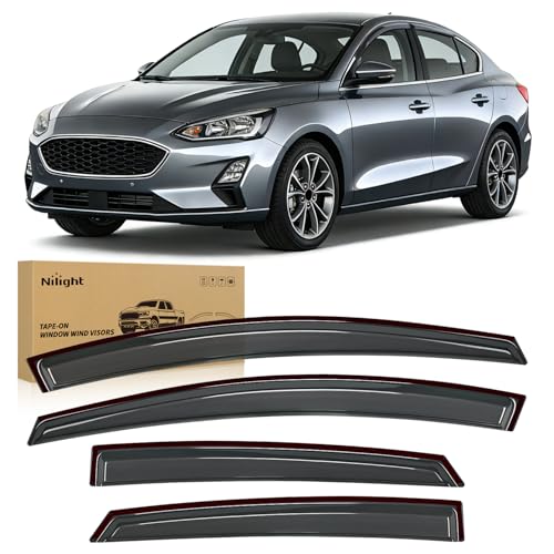 Image of Nilight Window Rain Guards for Ford Focus Sedan 2012-2018, Tape-On, 4PCS | Smoke Wind Deflectors for 4-Door Sedan, Not for Hatchback, Helps Reduce Rain, Wind Noise and Sun Glare