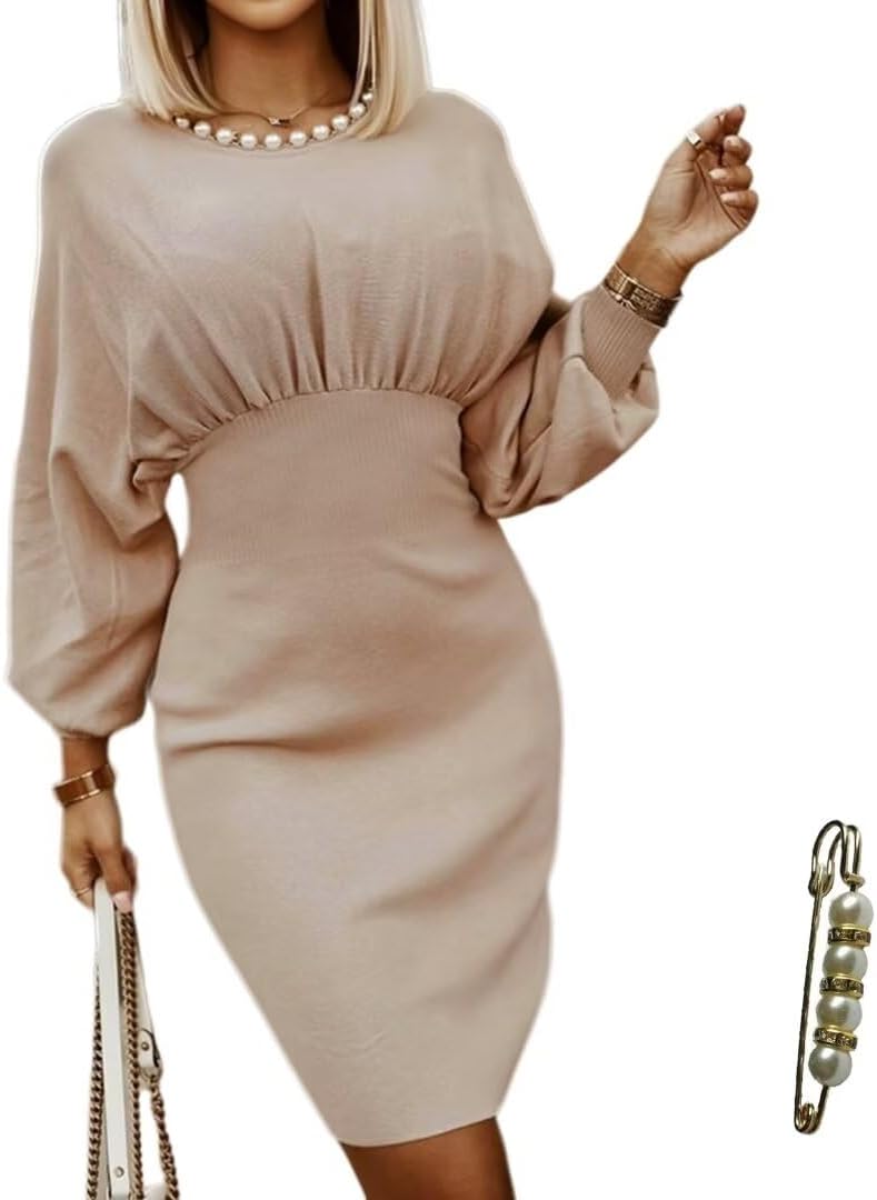 Sweater Dresses for Women 2026 Elegant Casual Off Shoulder Long Lantern Sleeve Dress Plus Size Fall Dresses